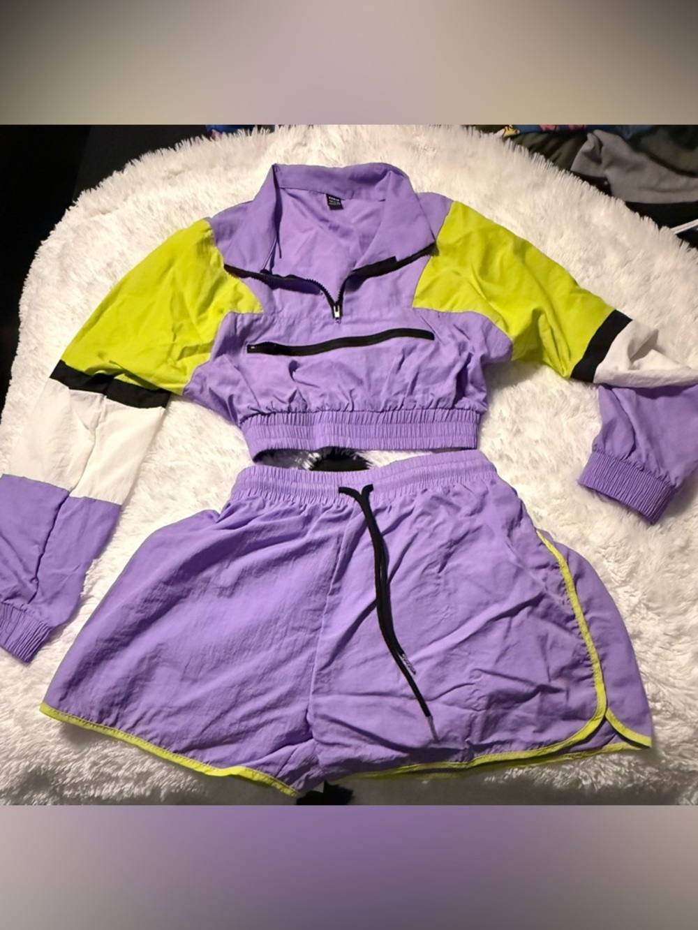 Lilac Two-Piece Athletic Set with Lime Accent